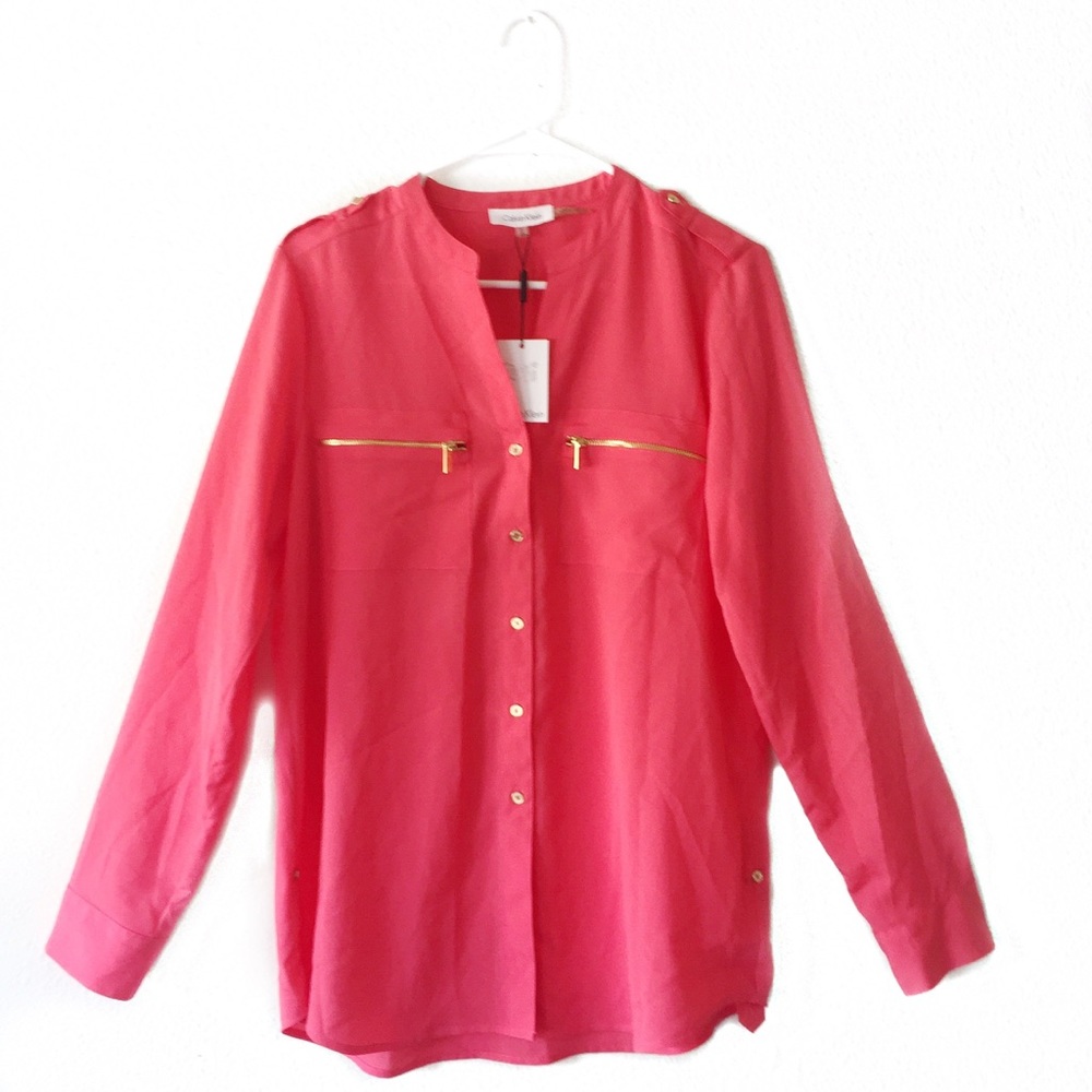 Calvin Klein | Pink Button Up Long Sleeve Blouse